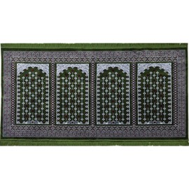 Modefa Turkish Islamic Prayer Rug - Multi Person Janamaz Sajada for Family or Mosque - Large Gathering & Group Praying Carpet - Wide Plush Velvet Praying Mat (Green Arch - 4 Person)