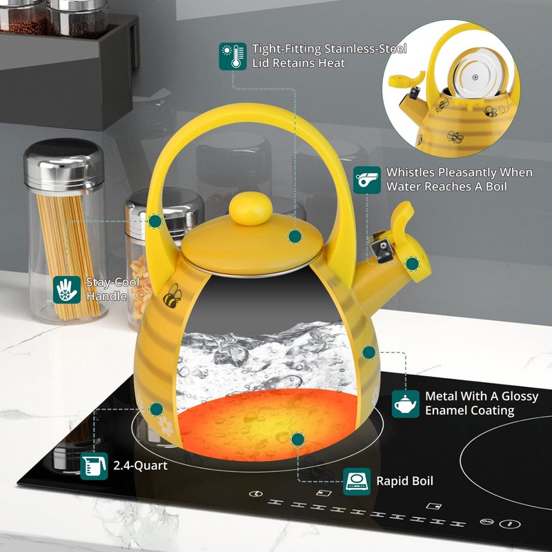 Whistling Tea Kettle for Stove Top Enamel on Steel Teakettle,