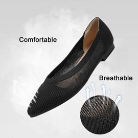 TINGRISE Women's Flats Shoes Pointed Toe Knit Ballet Comfortable Dressy Mesh Flat Black US10
