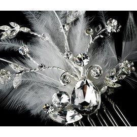 Amabel Gorgeous Rhinestone Dazzle Feather Wedding Bridal Hair Comb - White