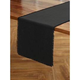 Solino Home Fringe Linen Table Runner 36 Inch – 100% Pure Linen Black Table Runner 14 x 36 Inch – Machine Washable Dining Table Runner for Spring, Easter Decor