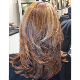 XIUFAXIRUSI XIUFAXIRUSI Brown Layered Wigs for Women Long Wavy Wigs with Blonde Highlight Heat Resistant Synthetic Hair Wig for Daily Party Use