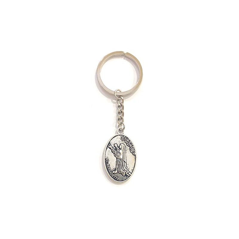 Lourdes Virgin Medal Keyring Silver 37, silver