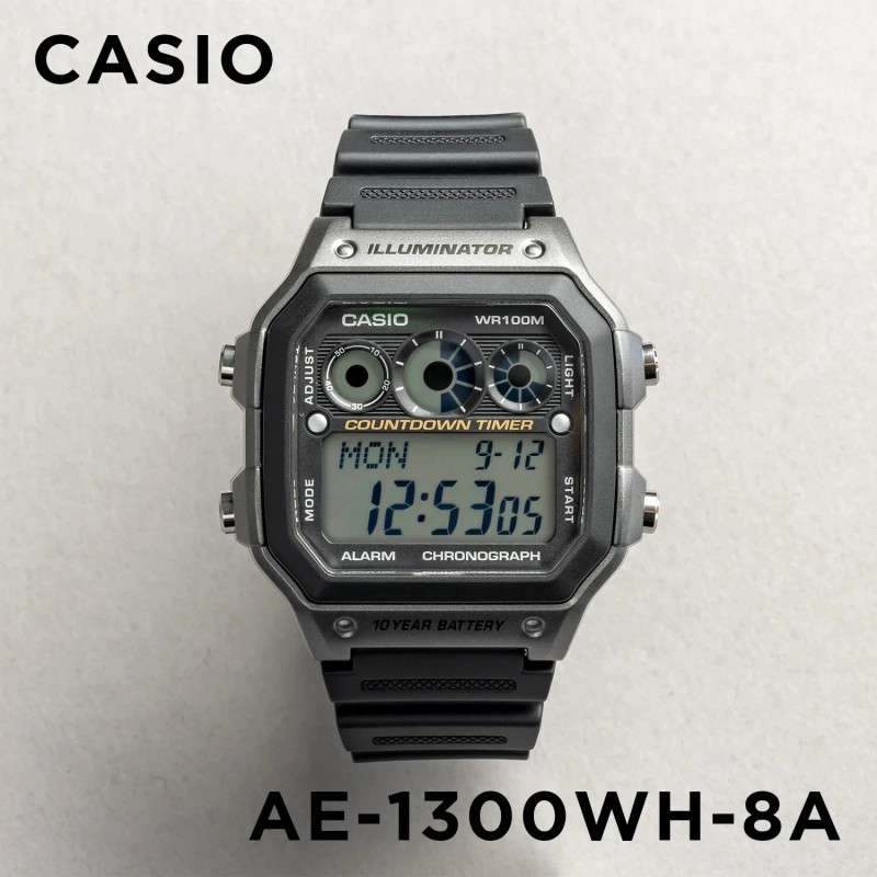 Casio AE1300WH-8AV, 10 Year Battery Watch, 100M, Alarm, Illuminator, Countdown