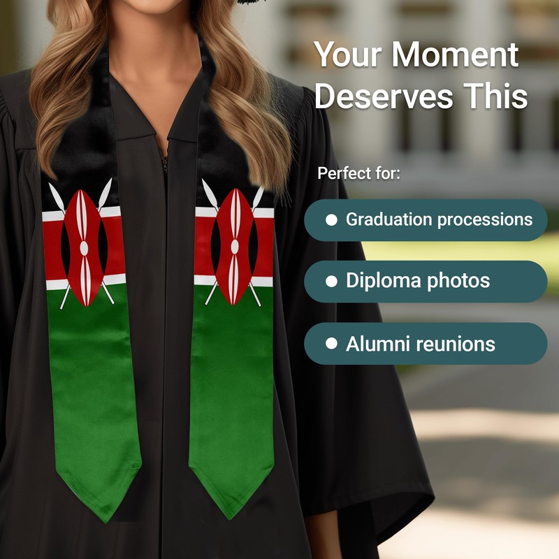 BMHHTM Kenya Flag Graduation Stole, Kenyan Flag Graduation Sash for