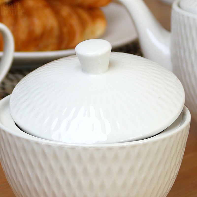 Darthome White Jewel Sugar Pot with Lid Ceramic Geometric Tableware