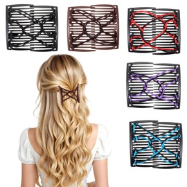 Heclia Elastic Magic Hair Comb 5PCS Adjustable Stretchy No Crease Pins Double Comb Clips for Thick Hair Non Slip Vintage Hairstyle Decorative Bun Maker Accessories for Women Girls