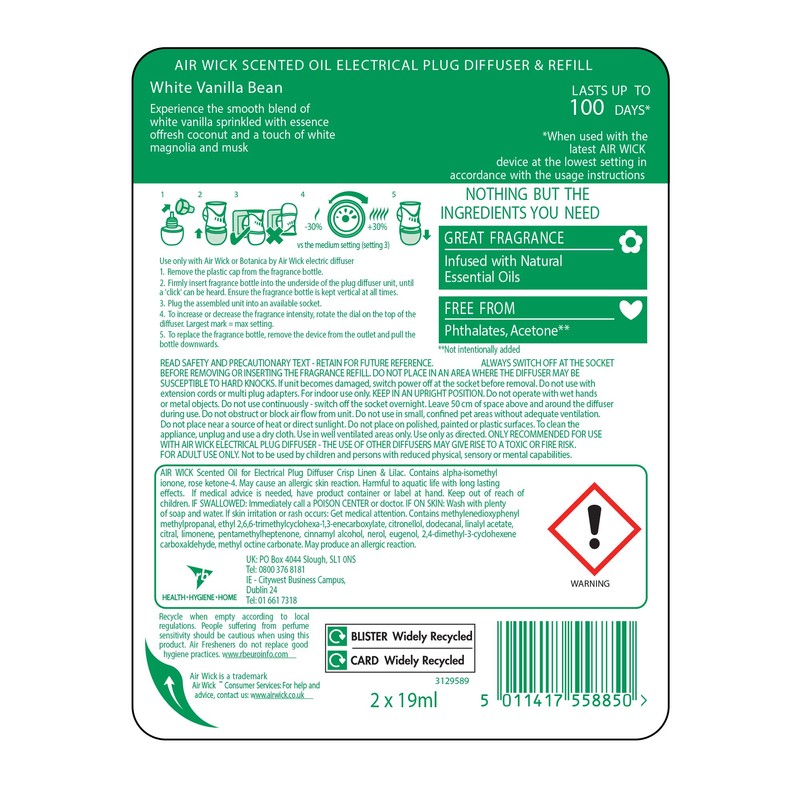 Air Wick Electrical Plug In Kit, White Vanilla Bean, 19ml