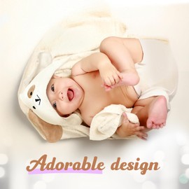 FOREVERPURE Premium Baby Towels with Hood - Ultra Soft, Absorbent Viscose Made of Bamboo, Extra Large 35 x 35 Inches, for Boys and Girls, Newborn Shower Gift, Cream