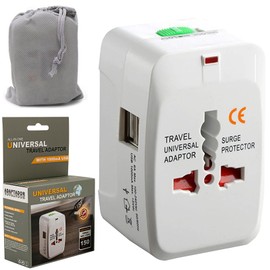 HEKE Adaptador Enchufe Universal, Adaptador Europeo con Dos Puertos USB, Múltiples Adaptador Universal de Viaje, Convertidor USA EU UK AU Europeo Japon China Canadá