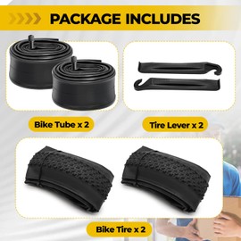 2-Pack 26 Inch Mountain Bike Tires, Floding Wear-Resistant 26x2.10 Bike Tires with 2 Inner Tubes Schrader Valve Compatible with MTB, Off-Road Bike or Cruiser Bicycles