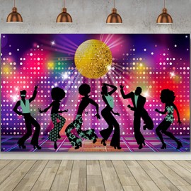 70s 80s 90s Disco Party Backdrop Retro Disco Party Decorations Disco Fever Dancers Backdrop for Let's Glow Crazy Theme Party Neon Night Birthday Photography Photo Booth Background 72.8 x 43.3 Inch