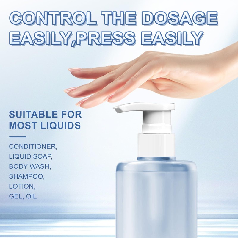 [2-Pack] Dispenser Pump, Shampoo/Conditioner, Leak Proof, Extended Trimmable Tube, Fits