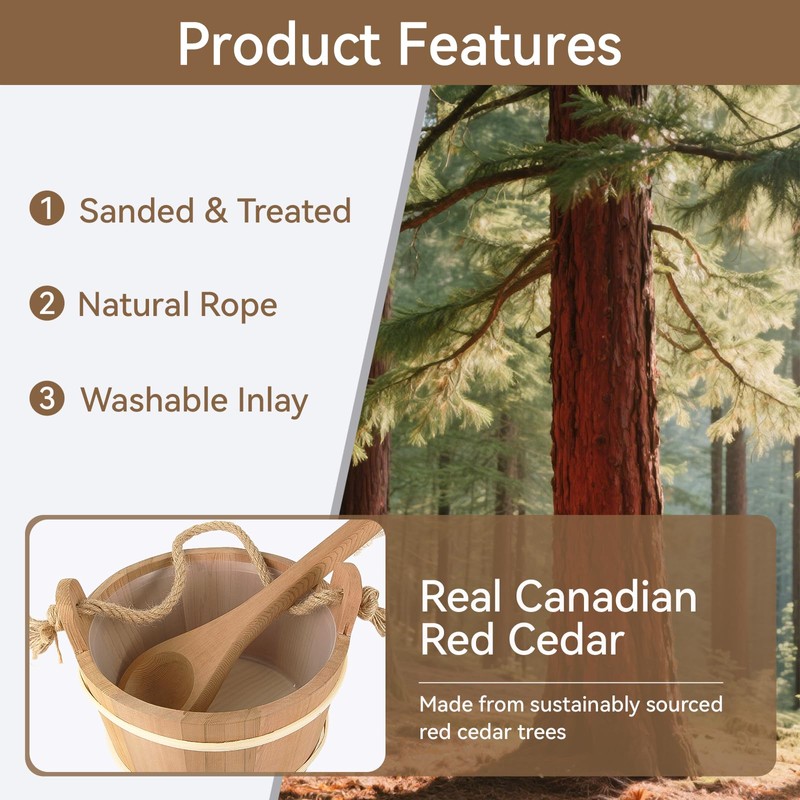 Karida Red Cedar Sauna Buckets,Sauna Bucket and ladle Set,Sauna Accessories,Sauna