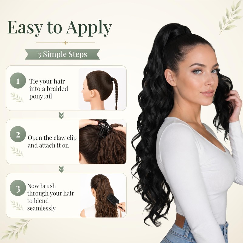 Claw Clip Ponytail Extensions Wavy Natural Black 24 Inch