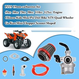 PZ19 Carburetor Kit Fits for TaoTao Baja Kazuma Honda CRF Chinese Quad 4 Stroke 50cc 70cc 90cc 110cc 125cc ATV Dirt Bike Go Kart with Air Filter & Spark Plug 19mm Carb