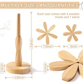 Wonderjune Tree Coasters Set of 8, Wooden Trivets for Hot Dishes, 2 Sizes Foldable Tree Shaped Trivets with 2 Stands, Decorative Kitchen Table Pad Mat Decor for Hot Pots, Pans, Cups(Bamboo Wood)