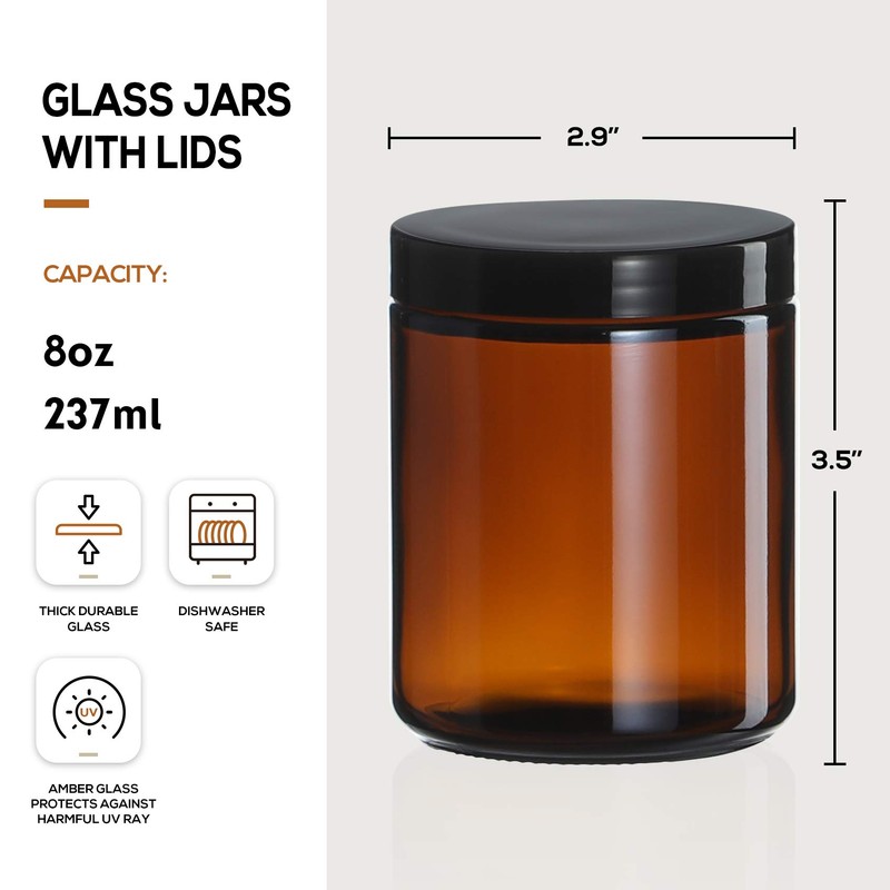 12 Pack, 8 OZ Dark Amber Candle Jars for Making