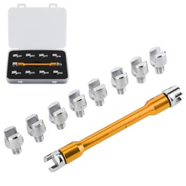 Motorcycle Spoke Wrench Set 10 Sizes Tips, 5.0-6.8 Length 93 mm Motorcycle Spoke Wrench for Most Motorcycles, for Wheel Steel Cable Adjustment, B(Gold)
