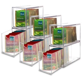 Ettrick 6 Pack Stackable Tea Bag Organizer, Clear Acrylic Tea Bag Drawer for Drawer, Pantry, Kitchen, Cabinet, Countertop