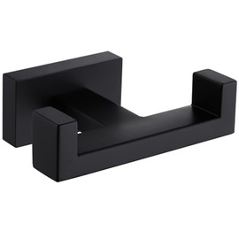 Suyar Double Bath Towel Hook, Stainless Steel Double Robe Hook, Bathroom Kitchen Towel Hanger, Hand Towel Holder for Wall, Matte Black