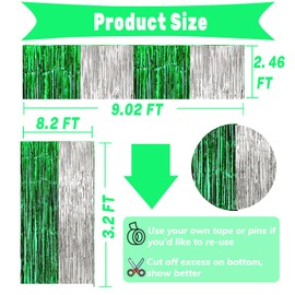 4P Metallic Foil Fringe Tinsel Table Skirts for Rectangle Tables Backdrop Banner Streamer Garland Curtains for Parade Floats Wedding Graduation Anniversary Birthday Parties Decoration (Silver green)