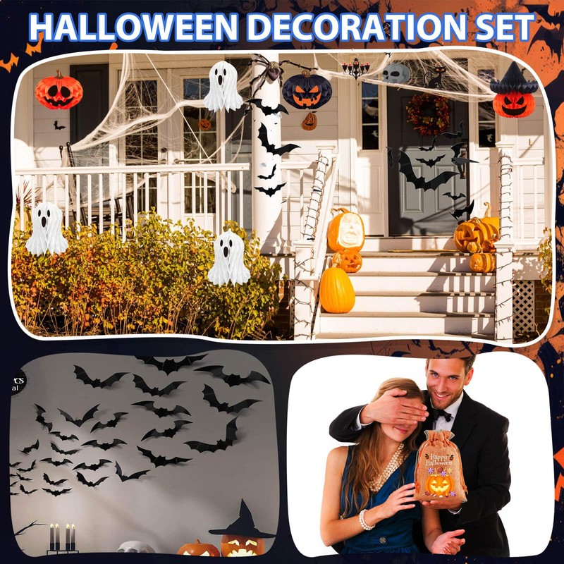 Halloween Decorations Outdoor And Indoor Set,60 Pcs Scary 3D Bat