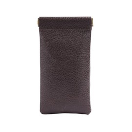 Whatna 16A-T65 Tanned Leather Tanned Leather Glasses Case, Genuine Leather, Compact, Lightweight, Fashionable Magnetic Buttons, Glasses, Glasses Case, Protective Case, Sunglasses Case, Braun