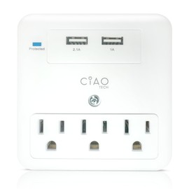 Extensor de 3 tomas con 1 USB-A y 1 USB-C, toma de corriente múltiple con protector de sobretensiones de 540 julios - Salida USB multiusos con carga rápida de 3A para viajes, hogar y oficina (blanco)