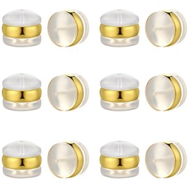 DELECOE 7mm Big Soft Silicone Earring Backs for Studs Gold Belt Rubber Earring Backs Replacements Hypoallergenic Safety Plastic Earring Back for Studs Hoops Fish Hook 12pcs Gold
