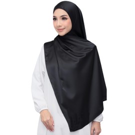 Lina & Lily Luxury Satin Hijab Head Scarf for Muslim Women Extra Long, black