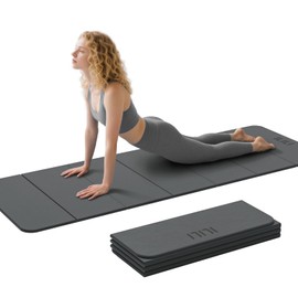 ILILI Foldable Yoga Mat 71 * 24 * 0.3'' - TPE Non-Slip Fitness Mat for Home，Waterproof & Lightweight (2lb) for Home Gym, Pilates & Stretching,Fitness Workouts (Dark)