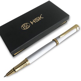 HSK Luxury Ballpoint Pens gift Pen Black Refill Line width 0.5mm,Best Ball Pen Gift Set for Men & Women Professional Executive,Office,Nice Pens Classy Gift Box (White)