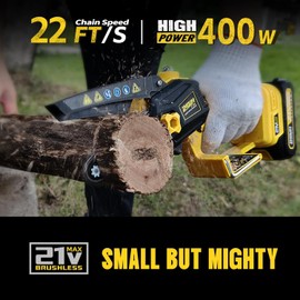 Mini Chainsaw Cordless Battery Powered, Electric Hand Held Small Powerful Chain Saw, 4’‘ Brushless & Auto Oling, Portable and Easy for Tree Trimming Branch Purning Wood Cutting(Includes 2 Batteries)