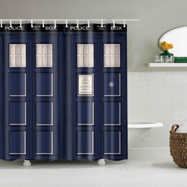 Boyouth Police Box Door Pattern Digital Print Bath Shower Curtains for Bathroom,Polyester Waterproof Fabric Bath Curtain with 12 Hooks,70x70 Inches,Multicolor