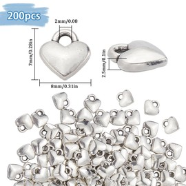 SUNNYCLUE 1 Box 200Pcs Silver Heart Charms Love Charms Bulk Mini Tibetan Alloy Metal Valentine's Day Cute Tiny Hearts Charms for jewellery Making Charms Supplies Accessories Necklace Bracelet DIY Craf