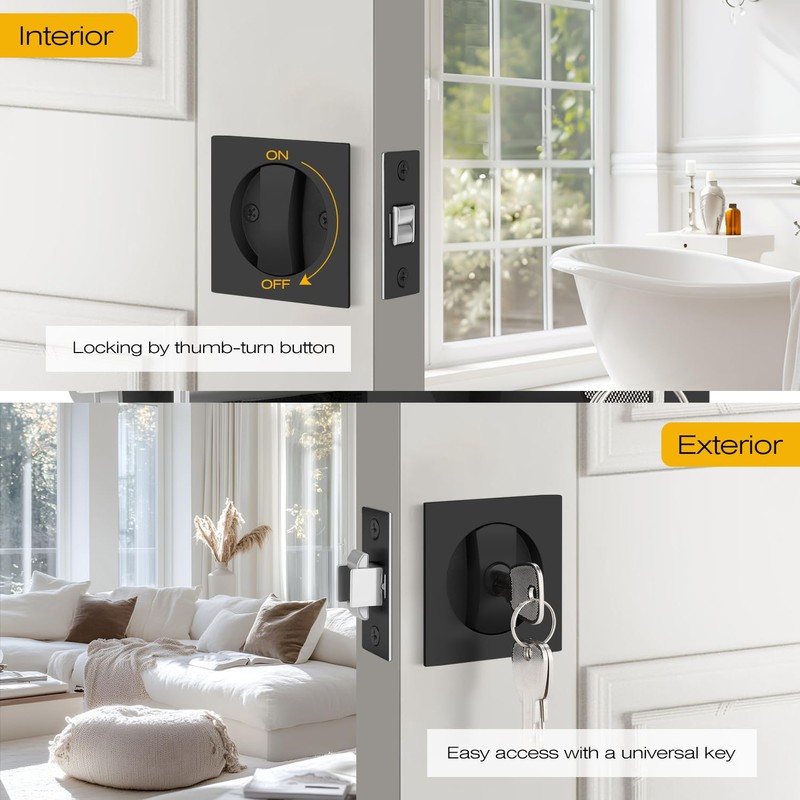 EHOMEWARE 3 Pack Matte Black Pocket Door Handles, Pocket Door