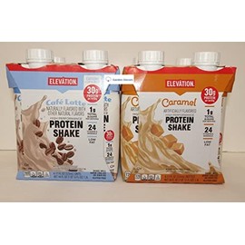 Elevation High Performance Protein Shake Café Latte and Caramel 44fl oz 1.3L (8 Bottles/2 Packs)