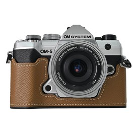 Rieibi PU Leather Half Case for Olympus OM-5/Olympus OM-D E-M5 Mark III Camera Case Protective Cover for Olympus OM System OM-5/E-M5 Mark III Case