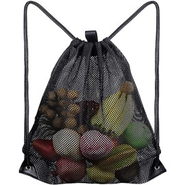 Mesh Drawstring Bag Heavy Duty Drawstring Backpack Mesh Bags Sports Cinch Sack Black Mesh Beach Bag Multi Functional for Swimming, Diving, Travel, Gym, Camping, Training, Sports