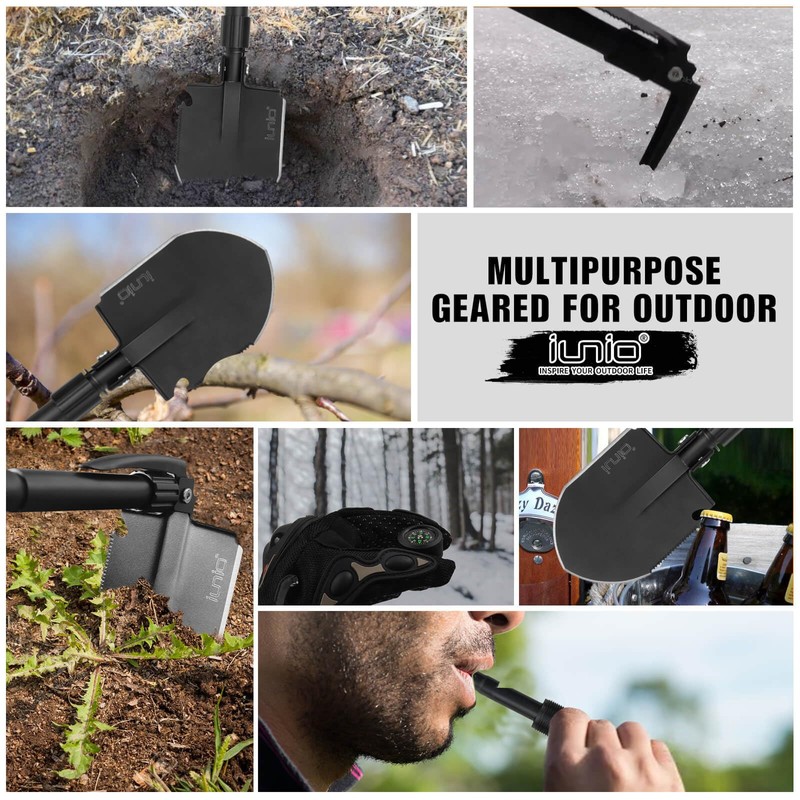 iunio Folding Survival Shovel, Military-Grade Entrenching Tool, Collapsible Emergency Shovel