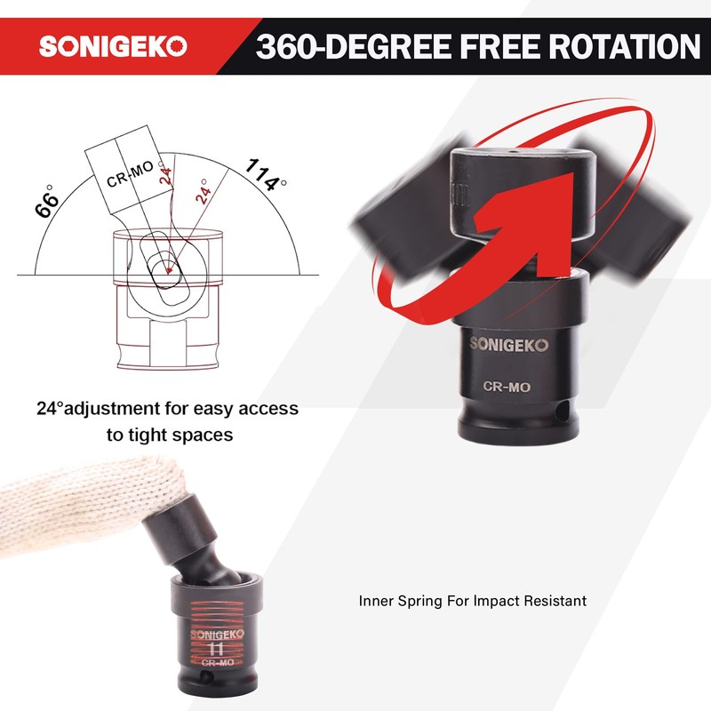 SONIGEKO 3/8" Drive Impact Swivel Socket Set, 20 Piece Swivel