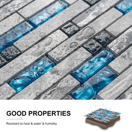 V-MOZZA 5-Sheet Glass Backsplash Tiles, 5 Square Feet Glass Mosaic Tile Subway Tile Backsplash for Kitchen Wall Bathroom