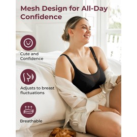 Momcozy Mesh Support Pumping Bra Hands Free Suitable for 36C-44G, HF018 Comfortable Plus Size Pumping and Nursing Bra in One Black