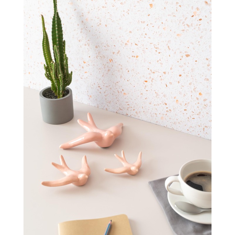 Set of 3 Ceramic Birds Swallows for Wall and Home