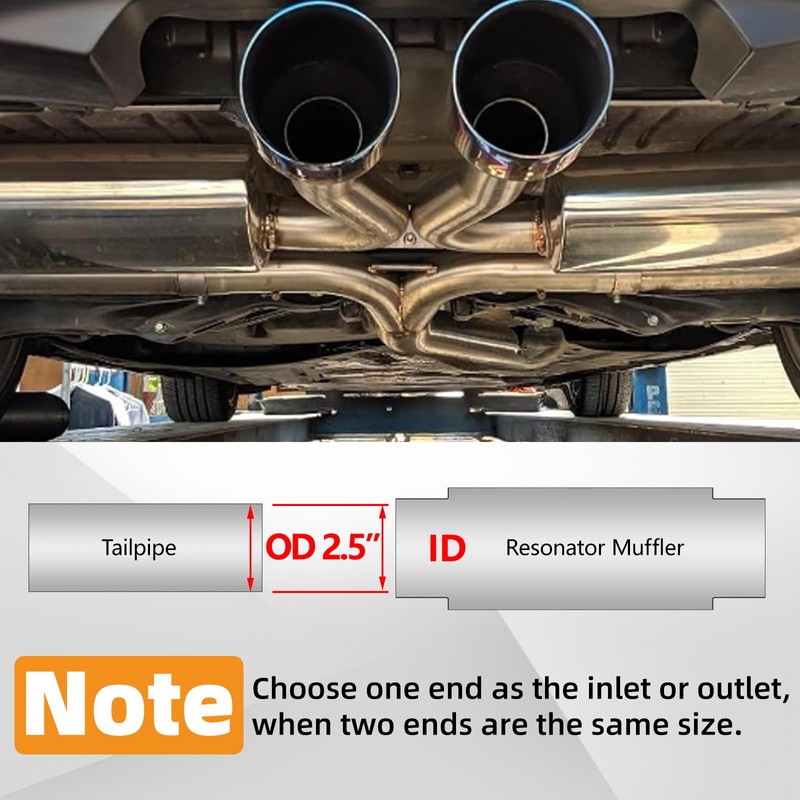 A-KARCK 2.5" Inlet Exhaust Resonator, 2.5" Inlet 2.5" Outlet 11.5"
