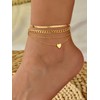 FOCALOOK Gold Ankle Bracelets for Women Stainless Steel Layered Foot