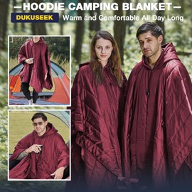 DUKUSEEK Outdoor Wearable Camping Blanket with Hood, Large Packable Backpacking Hooded Stadium Blankets, Lightweight Warm Quilt for Picnic, Hiking, Football, 79"x59", Navy Blue