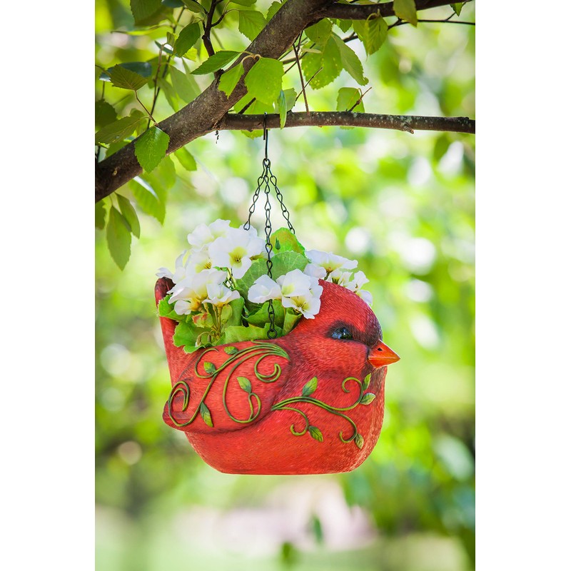 New Creative Adorable Hanging Portly Bird Red Cardinal Polystone Planter