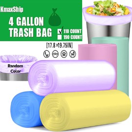 KmaxShip Unscented Trash Bags 4 Gallon 110 Count - Thin But Strong Material - Small Plastic Trash Bag Roll for Office, Bedroom & Bathroom, 4gal Small Garbage Bags - Colorful(Color is Random)